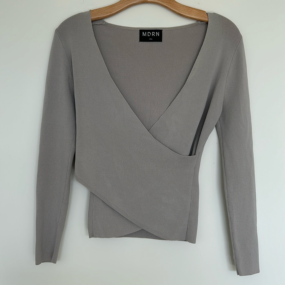 Modern Citizen Wrap Sweater Women's S Marlowe V-Neck Cropped Gray Long Sleeve